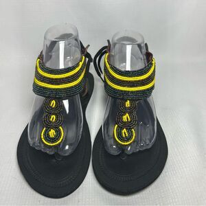 Beaded Women Size 39 African Gladiator Sandals Bohemian Summer Leather Yellow